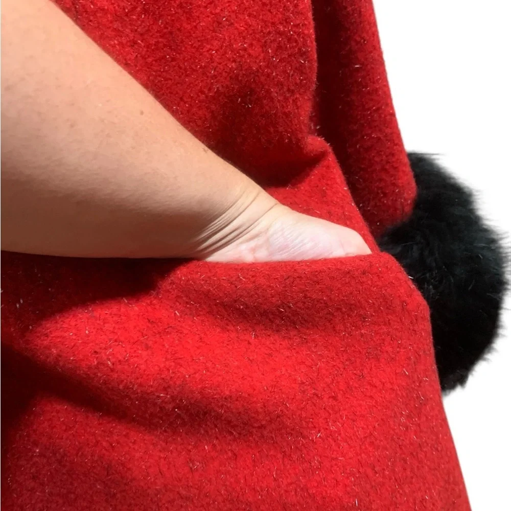 Vntg 50’s Volup Lilli Ann Red wool Coat with Black Fur Trim size XL - Picture 4 of 11